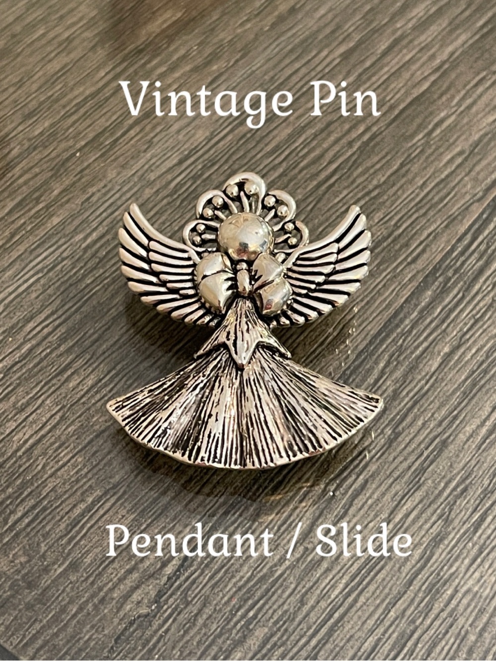 Vintage MJ Marie Jennifer silver-time Guardian Angel Convertible Brooch Pendant